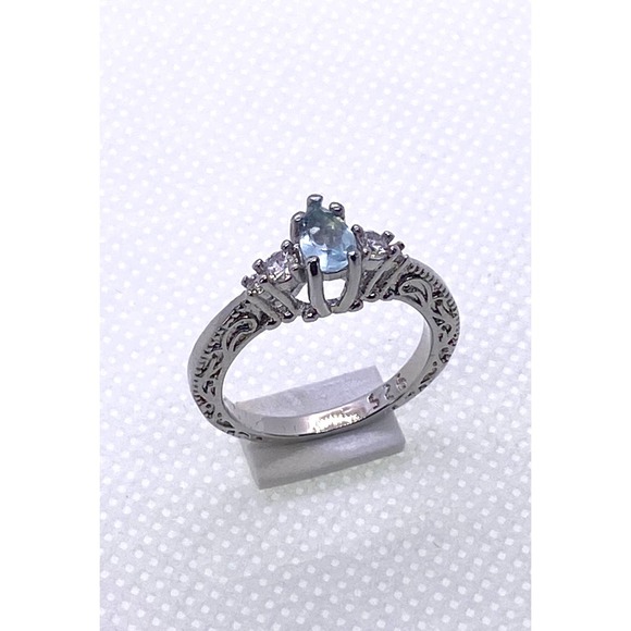 Size 6 Imitation Silver Blue Aquamarine Cubic Zirconia CZ March Birthstone Ring - Picture 4 of 9